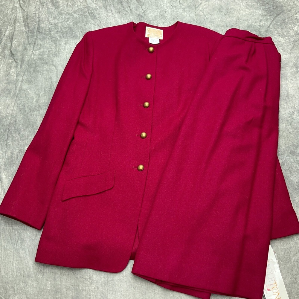 Pendleton Skirt Suit Womens 6 Berry Pink Virgin Wool Classic USA Career VTG
